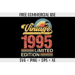 Distressed Retro vintage Sunset 1995 limited edition SVG PNG Sublimation designs for shirts Free Commercial use for POD(