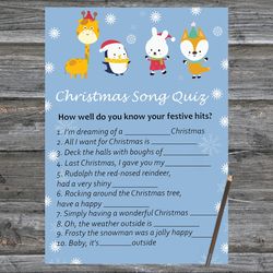 Christmas party games,Christmas Song Trivia Game Printable,Winter animals Christmas Trivia Game Cards