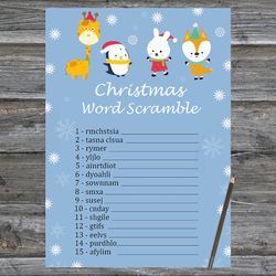 Christmas party games,Christmas Word Scramble Game Printable,Winter animals Christmas Trivia Game Cards