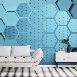 Blue Honeycomb Peel and Stick Wallpaper | AccentWallpapers