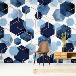 Geometric Wallpaper Blue Watercolor 3d Wallpaper Abstract