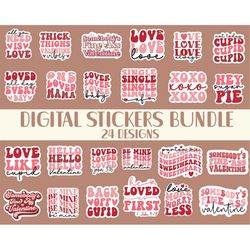 valentine's day digital stickers svg png bundle, retro valentines stickers, planner stickers digital, boho valentine svg