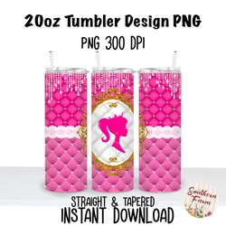 Barbie Quilt 20oz  Skinny Tumbler Sublimation Wrap PNG, Waterslide, UV DTF,  Digital Instant Download