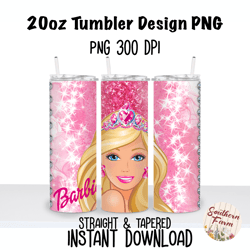 Barbie Glitter 20oz  Skinny Tumbler Sublimation Wrap PNG, Waterslide, UV DTF,  Digital Instant Download
