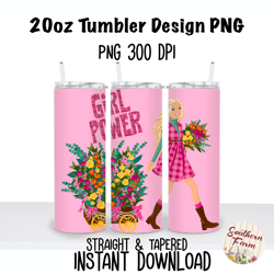 Barbie Girl Power 20oz Skinny Tumbler Sublimation Wrap PNG, Waterslide, UV DTF,  Digital Instant Download