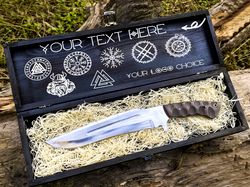 custom handmade high polished steel hunting knife with wooden box personalized engraving presentation box birthday gift
