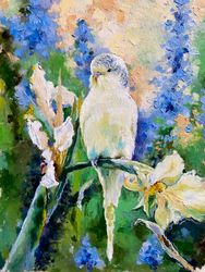 Oil painting "Parrot in flowers"