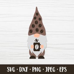 Coffee gnome SVG. Cute gnome holding mug