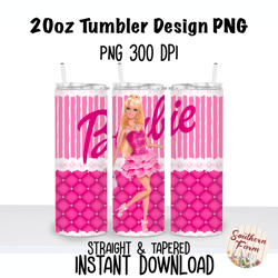 Barbie Quilted 20oz Skinny Tumbler Sublimation Wrap PNG, Waterslide, UV DTF,  Digital Instant Download