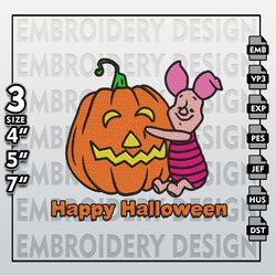 Winnie Pooh Machine Embroidery Files, Digital Files, Piglet Pumpkin Halloween Embroidery files, Halloween Embroidery