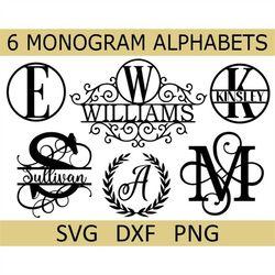 Monogram SVG Bundle, 6 Monogram Alphabets, Monogram Letters SVG, Fancy Monogram, Digital Download, Cut Files (individual