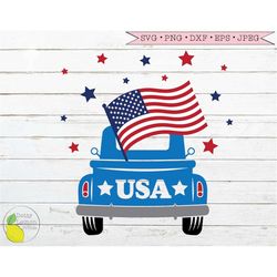 4th of July Truck svg, Summer svg Patriotic svg Amercian Flag svg USA svg Farmhouse svg Files for Cricut Downloads Silho