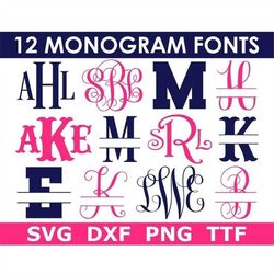 12 Monogram SVG Bundle  Installable TTF, 12 Monogram Fonts, School Monogram, Digital Download, Cut Files (svg/png/dxf  I