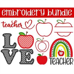 Teacher Embroidery Designs Bundle, MACHINE EMBROIDERY, Teacher Applique, School, 7 Individual Designs, Digital Download