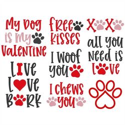 Valentine Dog Embroidery Designs, MACHINE EMBROIDERY, Paw Print, Valentine Dog Bandana, 8 Designs, Digital Download, 4x4