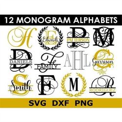 Monogram Bundle SVG/DXF/PNG, 12 Monogram Font Alphabets, Digital Download, Cut Files, Engraving, Etching (individual svg
