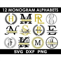 Monogram Bundle SVG/DXF/PNG, 12 Monogram Alphabets, Family Monogram, Engraving, Digital Download, individual letter svg/