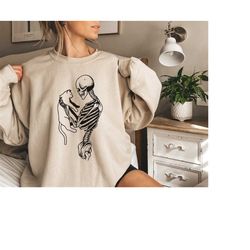 Skeleton Sweatshirt,Skeleton And Cat Hoodie,Gifts For Cat Lovers Shirts,Skeleton Love,Cat Lady,Cat Mom,Cat Clothing,Cat