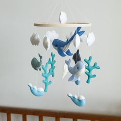 Handcrafted Whale and Ocean Soft Felt Baby Mobile - Customizable Nursery Decor