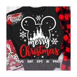 Castle Mouse Merry Christmas SVG, Snowflake Svg, Christmas Trip Svg, Mouse Castle Svg, Magic Castle Svg, Mouse Ears Svg,