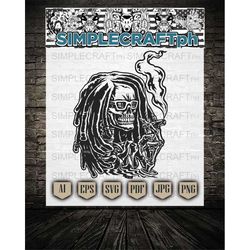 Skull Smoking Weed Svg || Rasta Skull Svg || Marijuana Smoking Svg || Weed Svg || 420 Smoking Svg || Skull Tshirt || Can