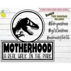 Mom svg, Dinosaur svg Jurassic Park Mothers day svg Motherhood a Real Walk in the Park svg files for Cricut Downloads Si