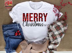 "Merry Christmas T-shirt, Buffalo Plaid Christmas Shirt, Matching Christmas Family Shirt, Christmas Gift, Holiday Gifts