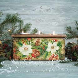 tealight christmas holder ans storage box with hellebore flower christmas gift christmas decorations tea light holder