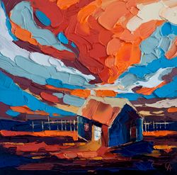 Landscape Sunset Painting Colorado Original Art Impasto Artwork Small Oil Art 8 by 8 inches ARTbyAnnaSt