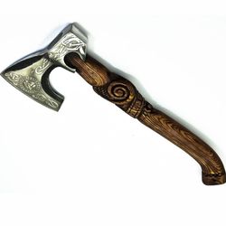 Handmade Rare Art Carbon Steel Blade Viking Throwing Axe - Carved Ashwood Handle - Viking Axe