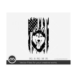 Siberian husky SVG Us flag - husky svg, dog svg, huskies svg, silhouette, png, cut file, clipart