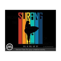 Retro Surfing SVG Surfing Girl - surfing svg, surf svg, summer svg, beach svg, surfing clipart, dxf