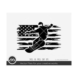 Snowboard SVG Us flag - snowboarding svg, snowboard svg, snow mountain svg, adventure svg, silhouette, cut file, png