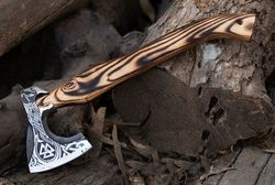 handmade viking axe, viking hatchet, bearded axe, norse god odin valknut, forged axe, functional wall decor, decorative