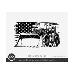 Backhoe SVG Us flag - backhoe loader svg, excavator svg, heavy equipment svg, silhouette, png, clipart