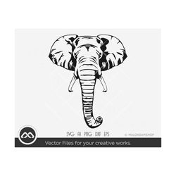 Elephant SVG Front face - Safari animal svg, elephant vinyl, elephant clipart, dxf eps png