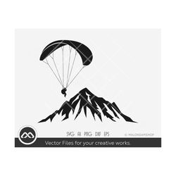 Paragliding SVG skydive Mountain - paraglide svg, parachute svg, silhouette, high jump svg, png, cut file, digital downl