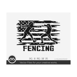 Fencing SVG Us flag - fencing svg, fencing sword, silhouette, dxf, eps, cut file, png for lovers