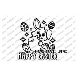 Happy Easter Bunny Coloring SVG for kids, Happy Easter, Easter Bunny, Easter eggs, coloring page, instant download svg p