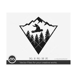 Snowboard SVG Geometric frame - snowboarding svg, snowboard svg, mountain svg, winter svg, dxf, eps, png, cut file