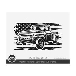 Vintage Truck SVG Us flag - old truck svg, pick-up svg, vintage truck png, cut file, dxf