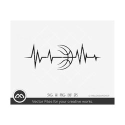 Basketball SVG Heartbeat - basketball svg, basketball clipart, basketball vector, Digital file, basketball png, dxf eps