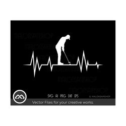 Golfer SVG Heartbeat - golf svg, golfing svg, golfer svg, clipart, silhouette, golf ball svg, cut file for lovers