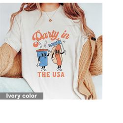 Comfort Colors Retro Party in the USA Hotdog Graphic Tee, Comfort Colors 4th of July Graphic Tee, Party in the USA Graph