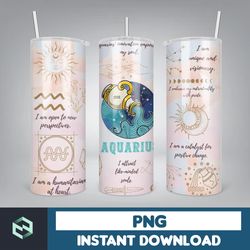 Zodiac Sign Affirmation 20 oz Skinny Tumbler Sublimation Designs bundle Templates Straight Design Digital Download PNG (