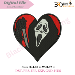 Ghostface Heart Halloween Design for Machine Embroidery | Instant download