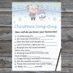 Christmas party games,Christmas Song Trivia Game Printable,Polar bear arctic animals Christmas Trivia Game Cards