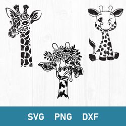 Giraffe Bundle Svg, Giraffe Flower Svg, Giraffe Svg, Animal Svg, Png Dxf Digital File