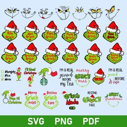 Grinch Face Bundle Svg, Grinch Svg, Grinch Christmas Svg, Christmas Svg, Png PDF Digital File