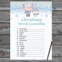 Christmas party games,Christmas Word Scramble Game Printable,Polar bear arctic animals Christmas Trivia Game Cards